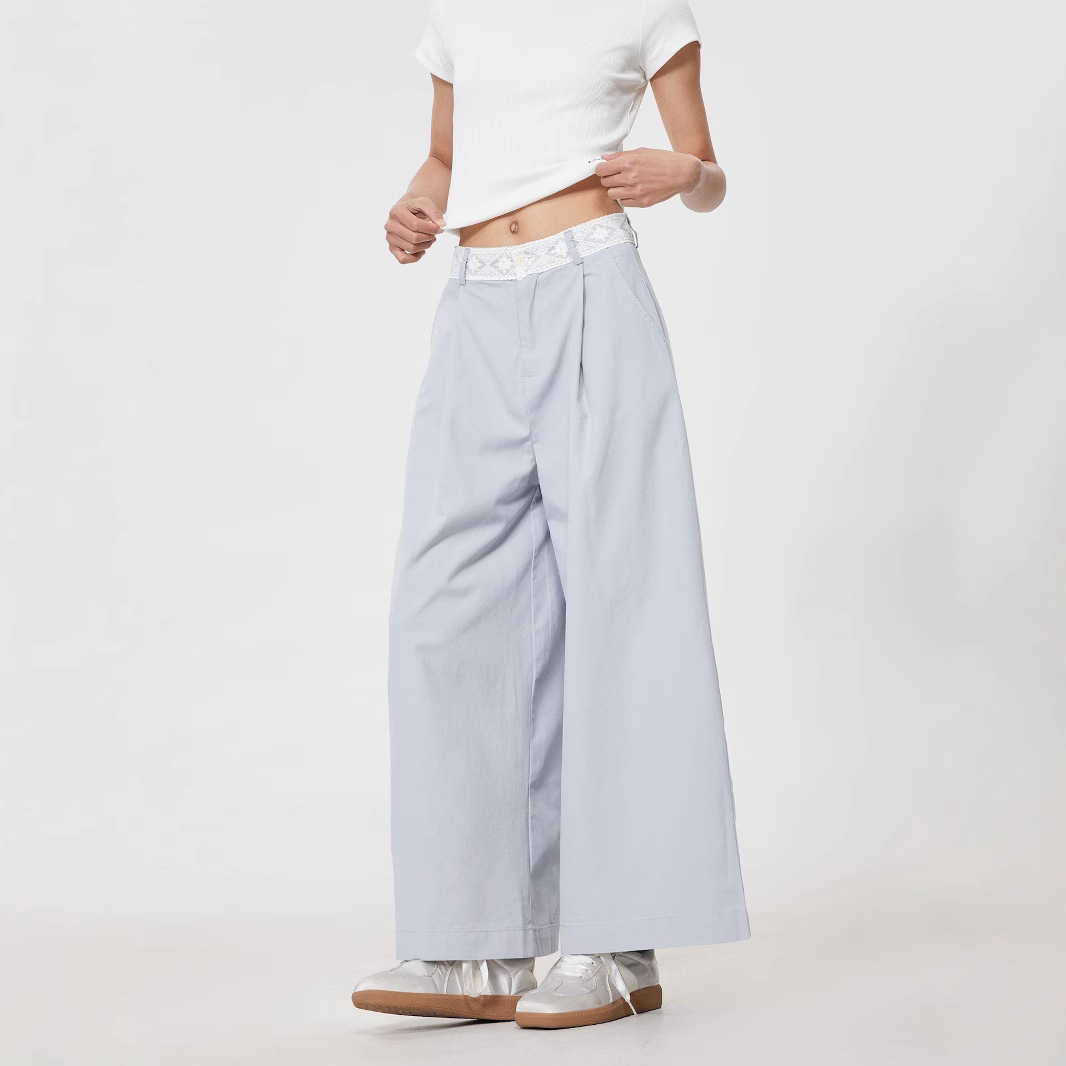 韓系減齡蕾絲花邊小個子九分寬褲（3色）