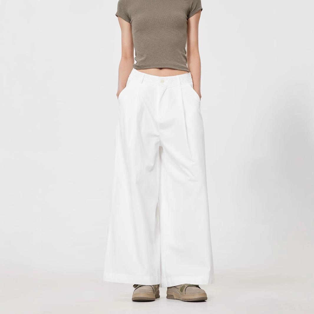 韓系減齡蕾絲花邊小個子九分寬褲（3色）