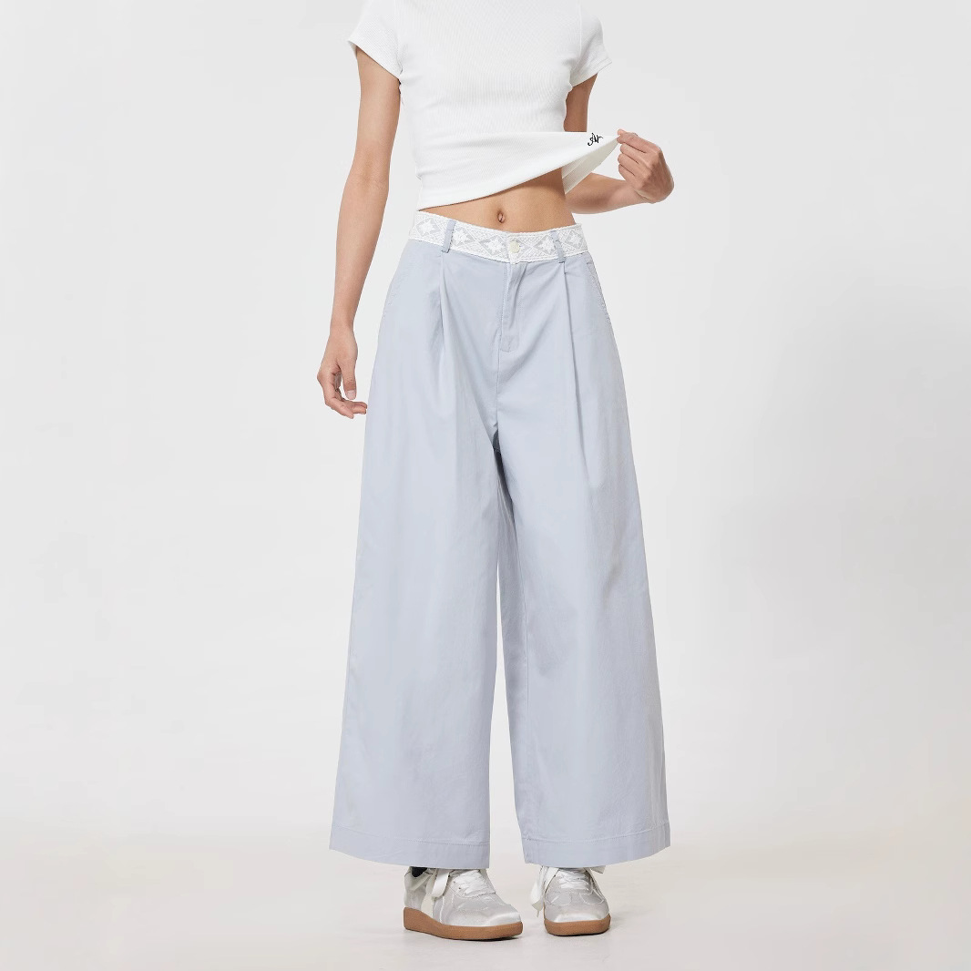 韓系減齡蕾絲花邊小個子九分寬褲（3色）