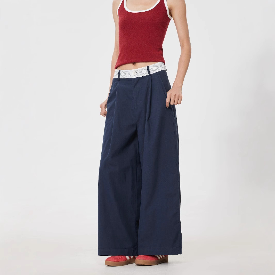 韓系減齡蕾絲花邊小個子九分寬褲（3色）