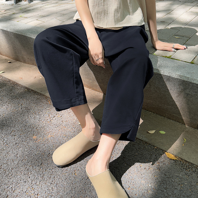 日系休閒直筒褲高腰九分寬褲（4色）