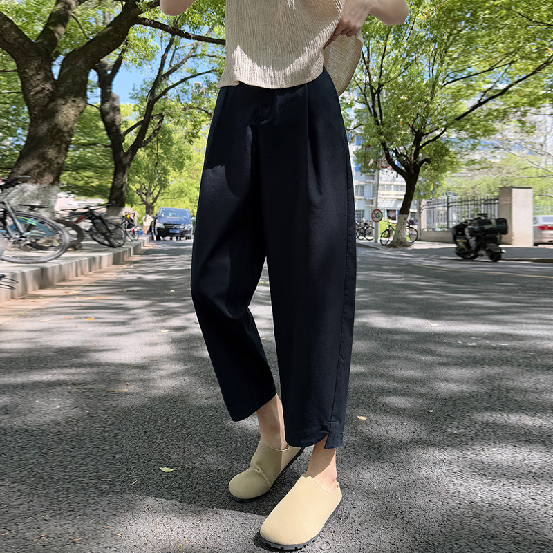 日系休閒直筒褲高腰九分寬褲（4色）