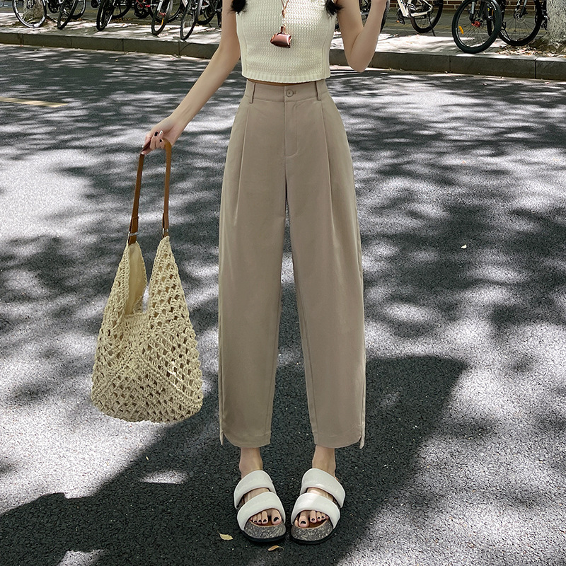 日系休閒直筒褲高腰九分寬褲（4色）