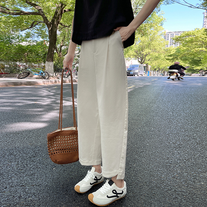 日系休閒直筒褲高腰九分寬褲（4色）