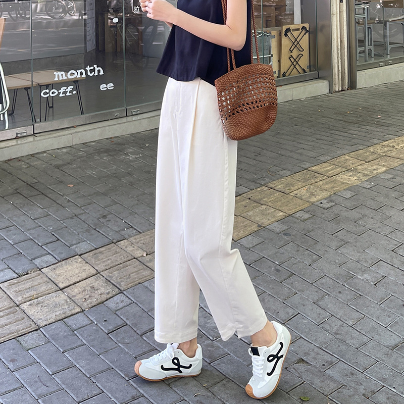 日系休閒直筒褲高腰九分寬褲（4色）