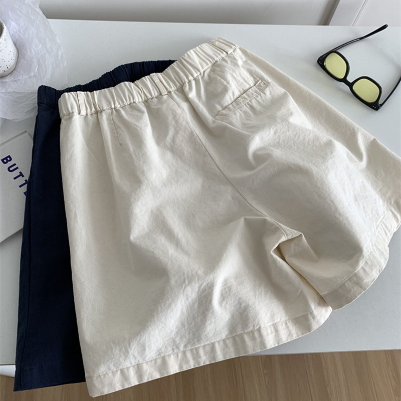 日系復古藏青色水洗棉寬褲短褲