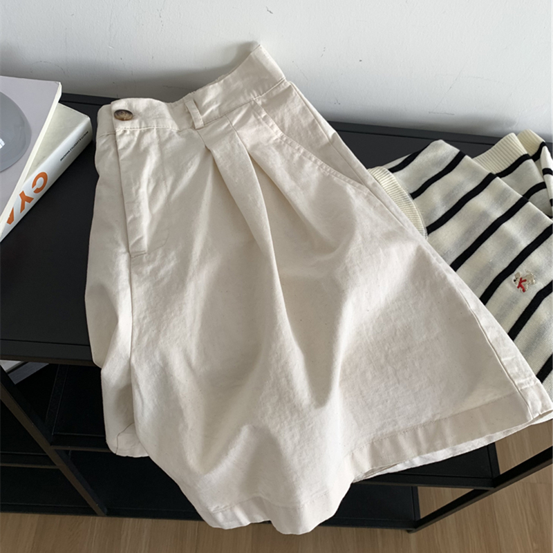 日系復古藏青色水洗棉寬褲短褲