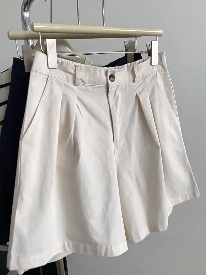 日系復古藏青色水洗棉寬褲短褲