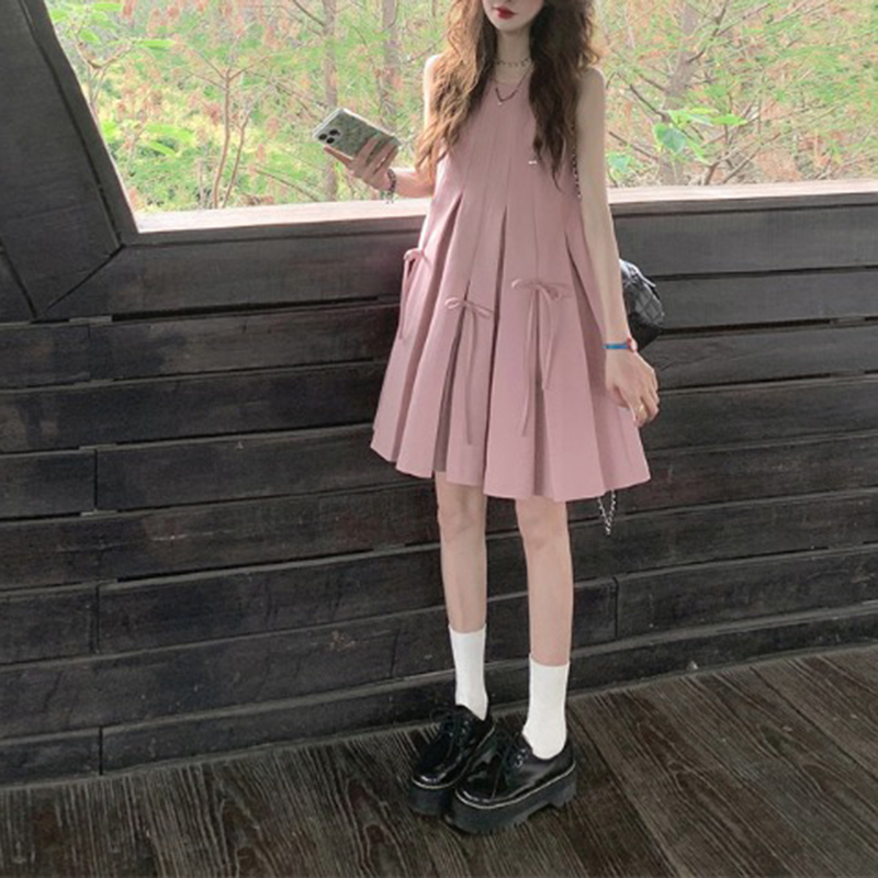 甜美風蝴蝶結無袖背心連身裙