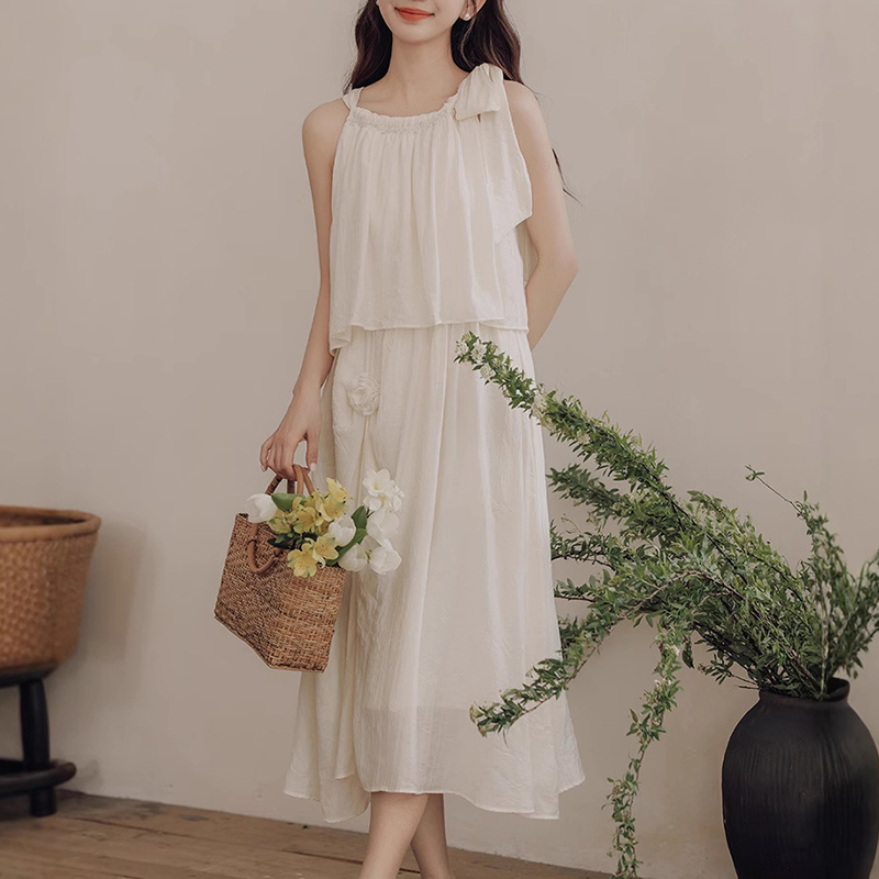 減齡可愛假兩件无袖洋裝