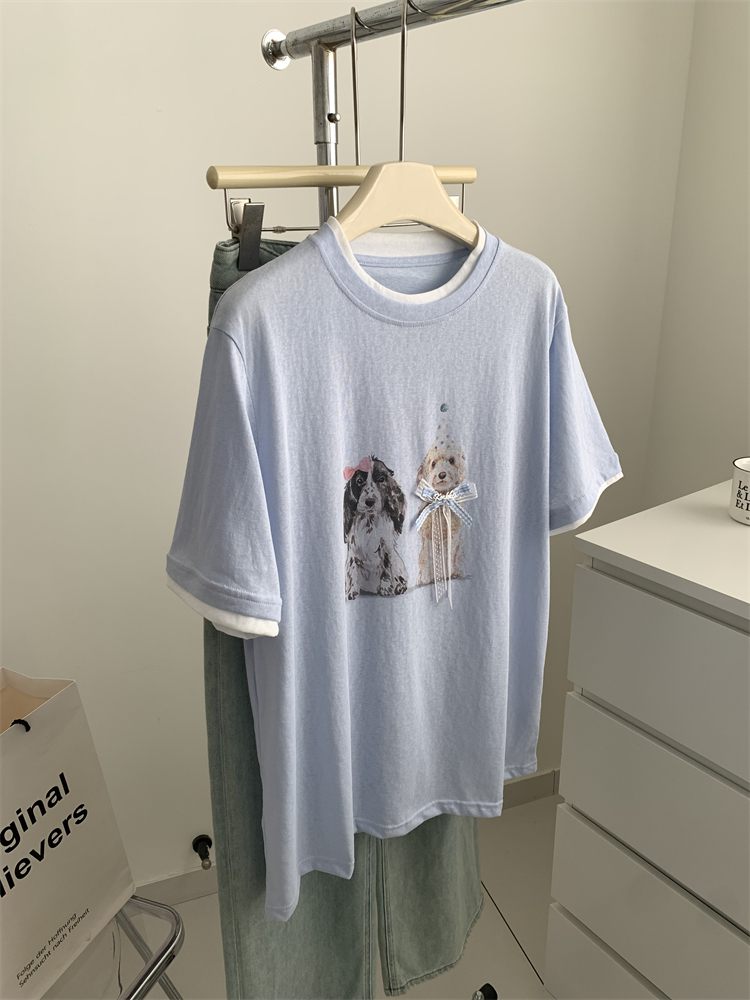 韓版減齡蝴蝶結小狗T卹（4色）