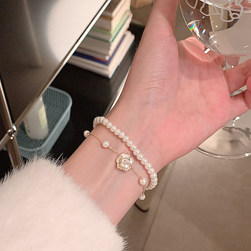 輕奢高級感雙層山茶花珍珠手鍊