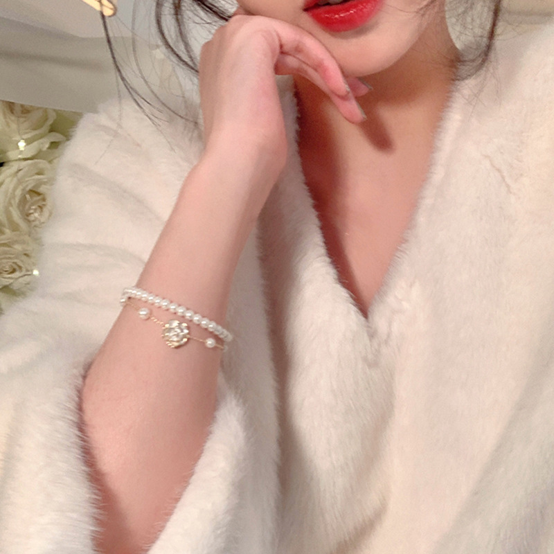 輕奢高級感雙層山茶花珍珠手鍊