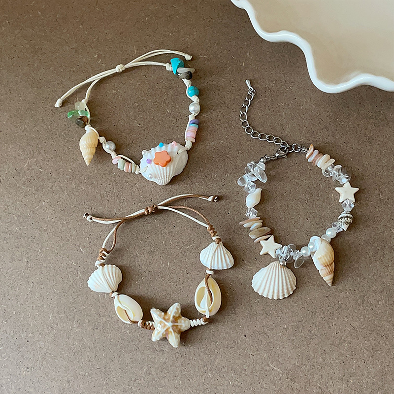 設計感海螺海星貝殼編織抽拉手鍊