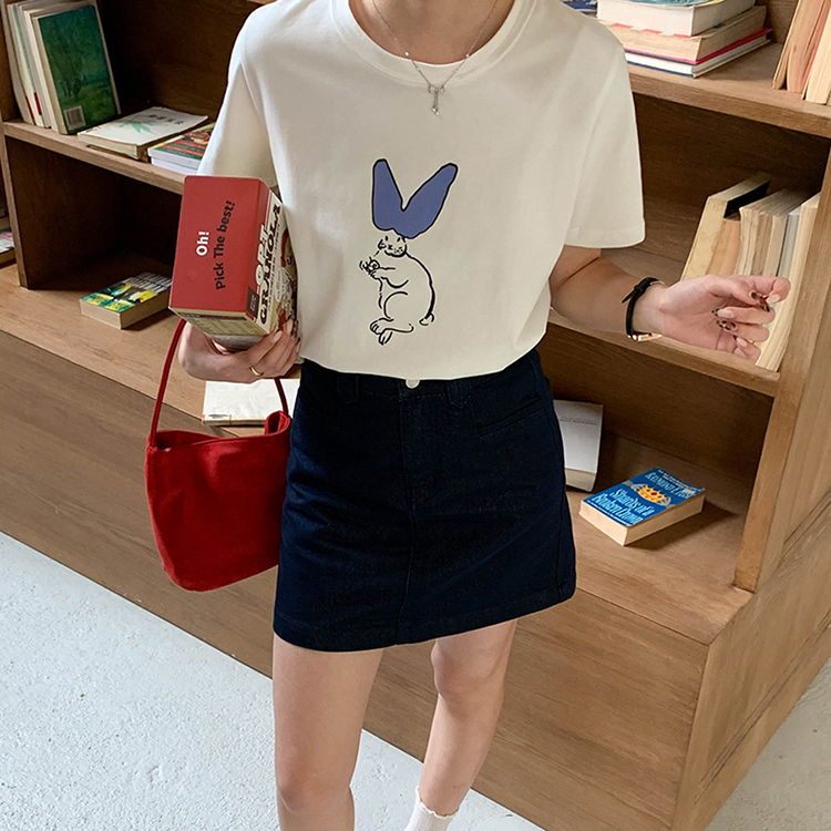 減齡兔子印花百搭圓領短袖T卹