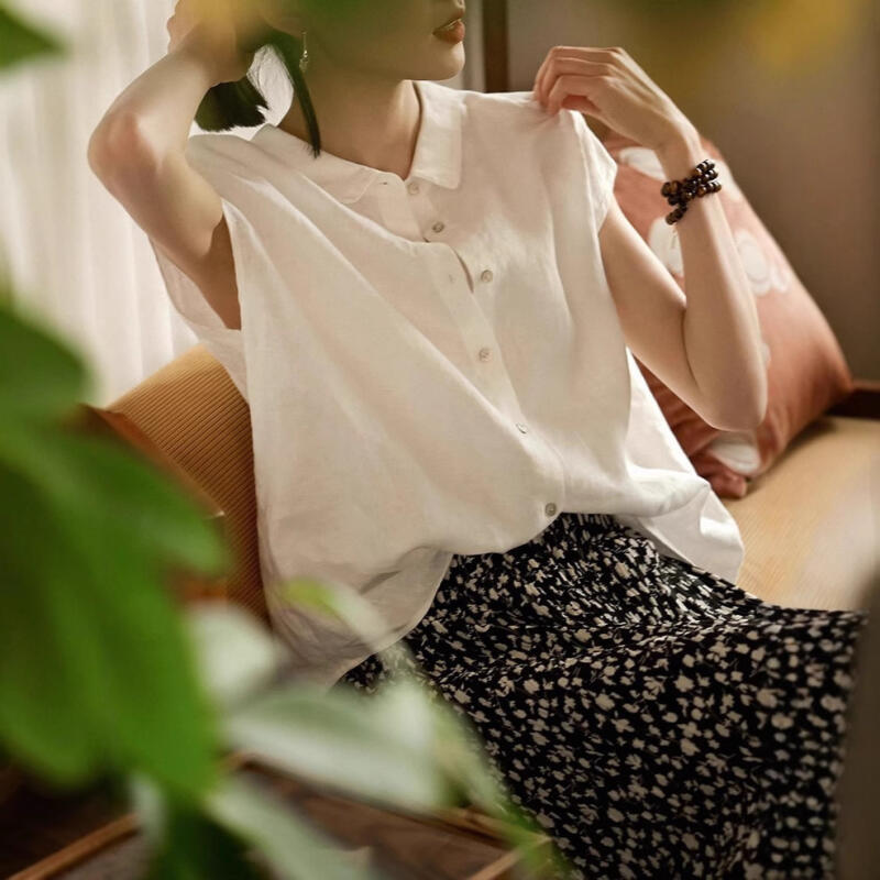 減齡娃娃領前後雙穿無袖小上衣襯衫