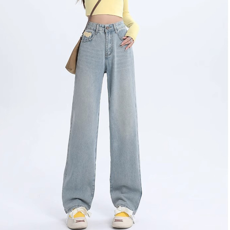 春季新款寬鬆垂感直筒高腰闊腿褲子