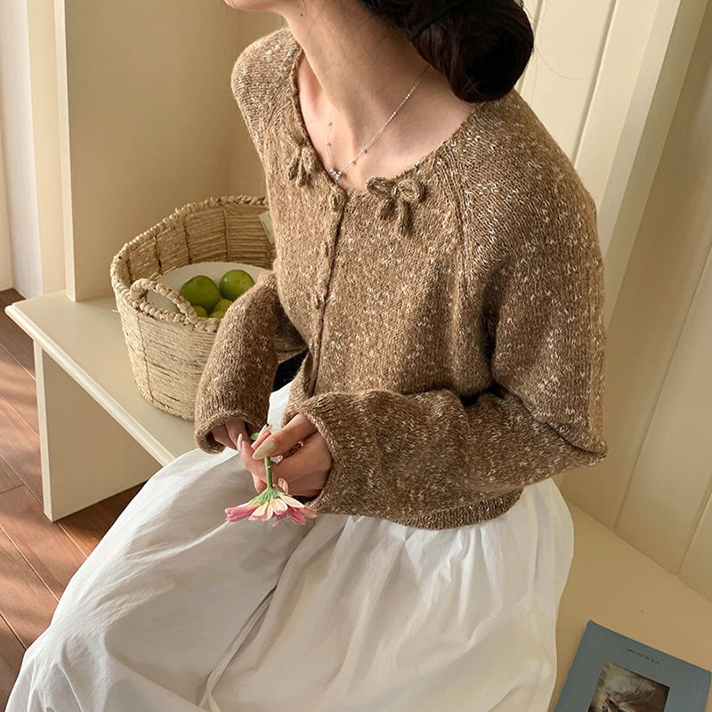 氛圍感星空花紗蝴蝶結針織開衫