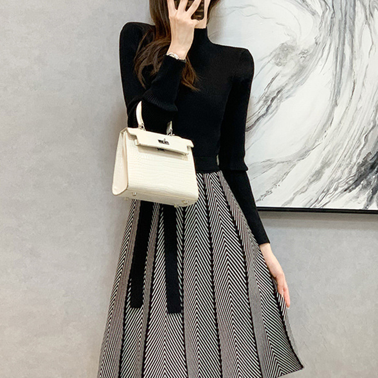 秋冬韓版百搭簡約中長款高腰小黑裙