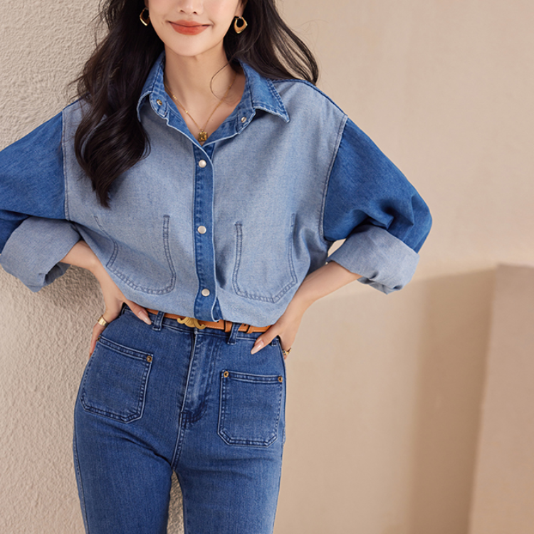 復古個性寬鬆長袖牛仔襯衫