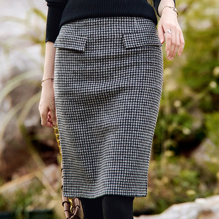 千鳥格半身裙修身高腰顯瘦復古包臀裙