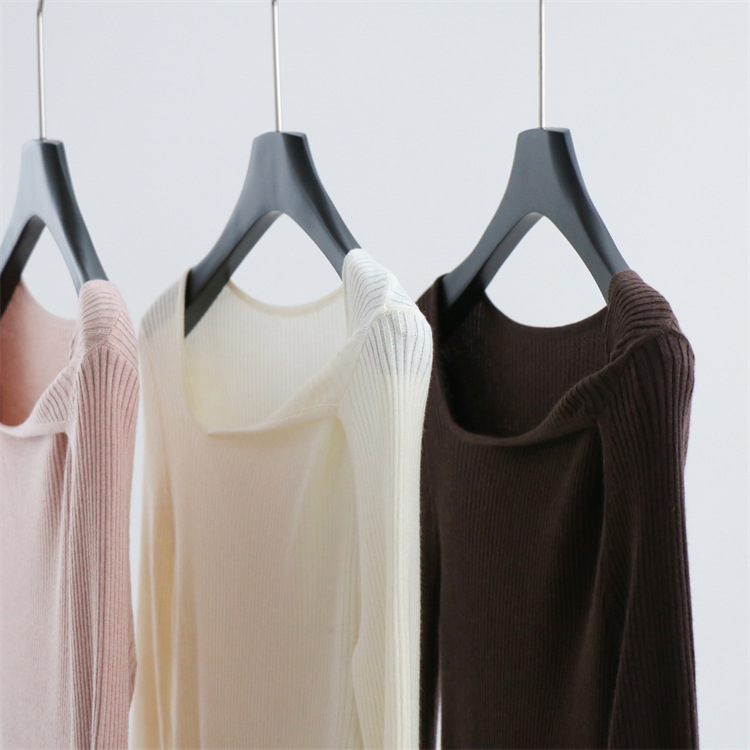 羊毛混紡坑條長袖小眾設計針織衫（7色）