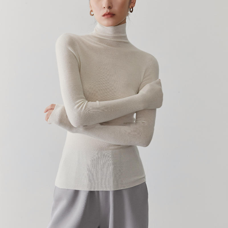 精紡無縫全成型高領打底針織衫