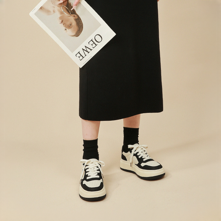 真皮熊貓板鞋休閒百搭厚底小白鞋