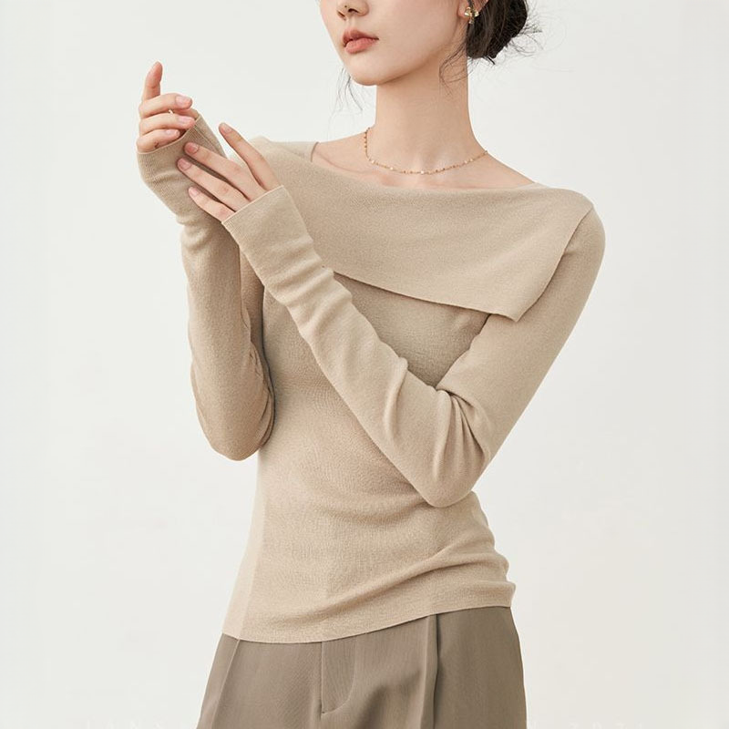 法式休閒一字領優雅修身顯瘦上衣