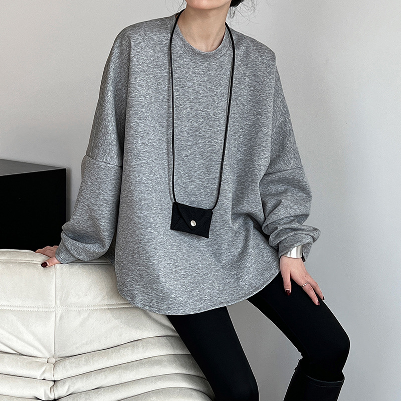 春季新款空氣棉寬鬆廓形極簡落肩袖衛衣