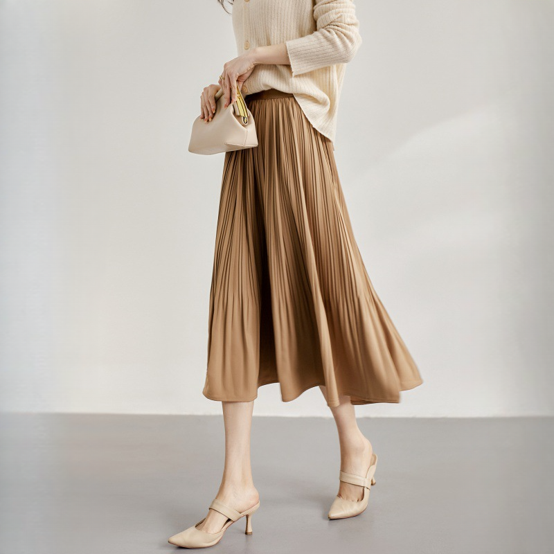 鬆緊收腰顯瘦高腰百褶裙A字裙