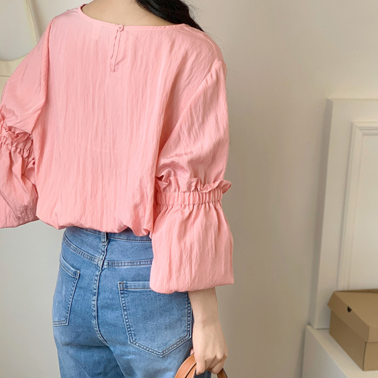 春夏新款長袖燈籠袖套頭襯衫