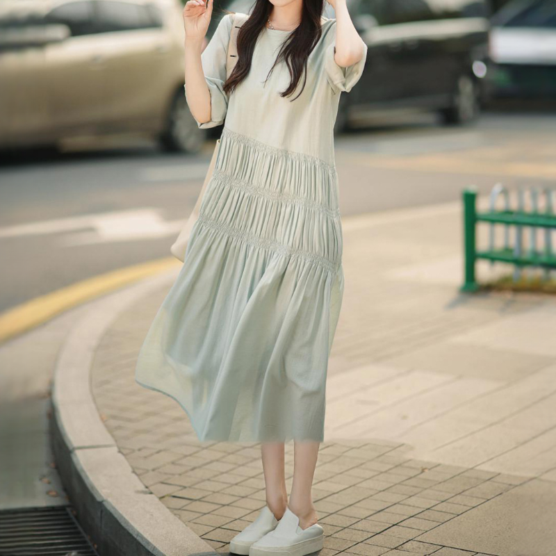 醋酸垂順圓領減齡可愛蛋糕裙