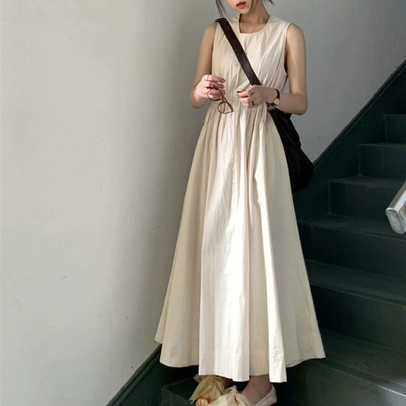 茶歇法式無袖背心連衣裙海邊度假沙灘裙