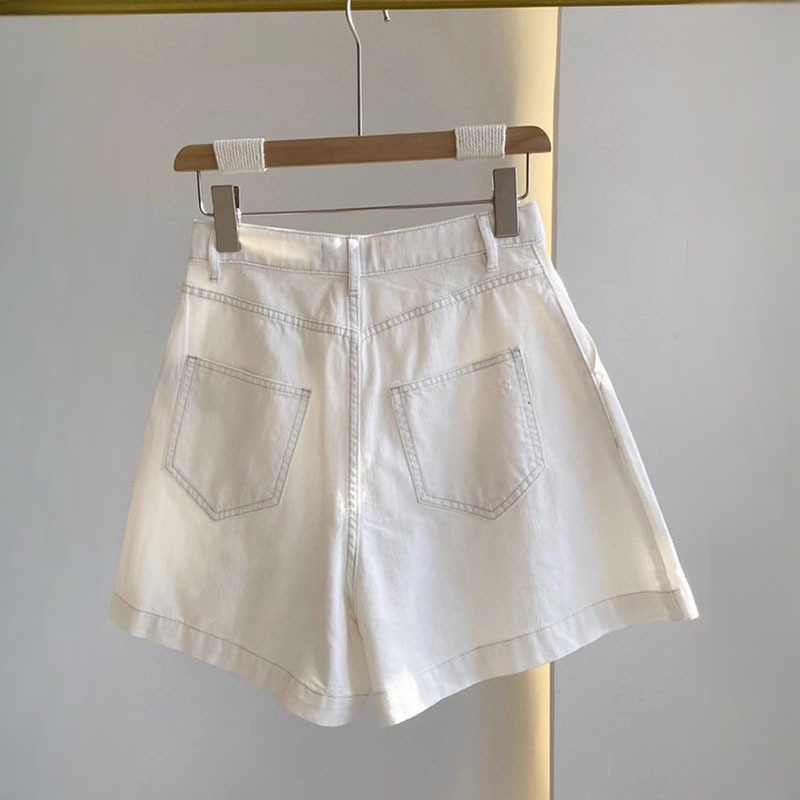 美式輕奢寬鬆高腰闊腿A字牛仔短褲