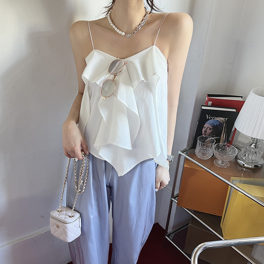 性感不規則荷葉邊V領吊帶