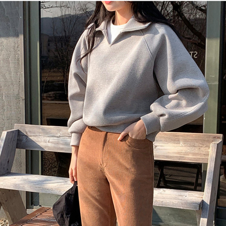 韓版簡約寬鬆V領休閒衛衣
