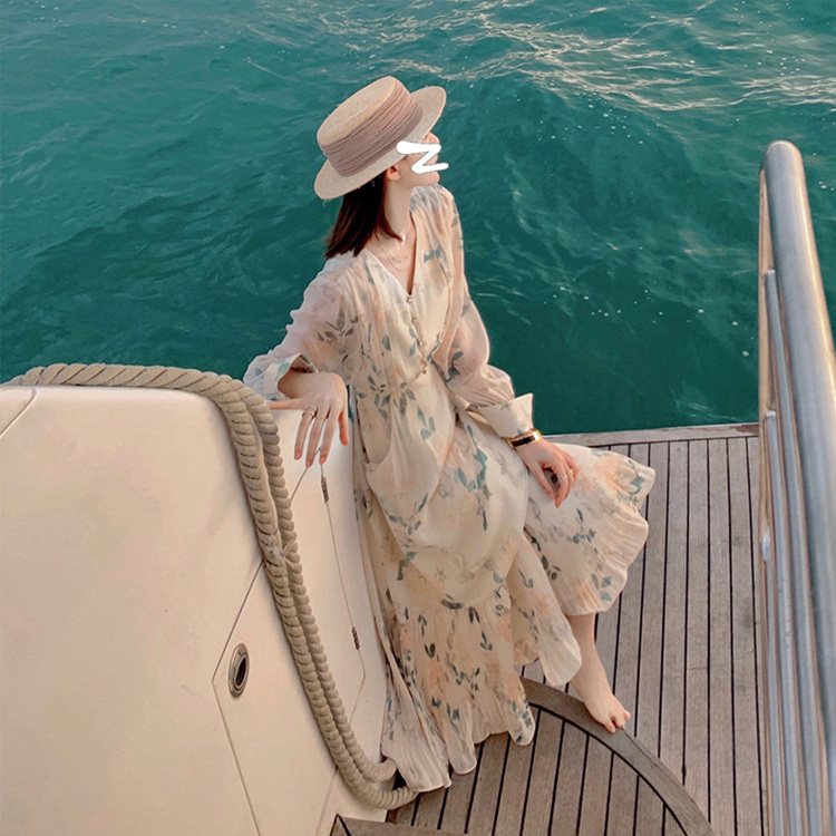 法式香風雪紡碎花連衣連衣裙