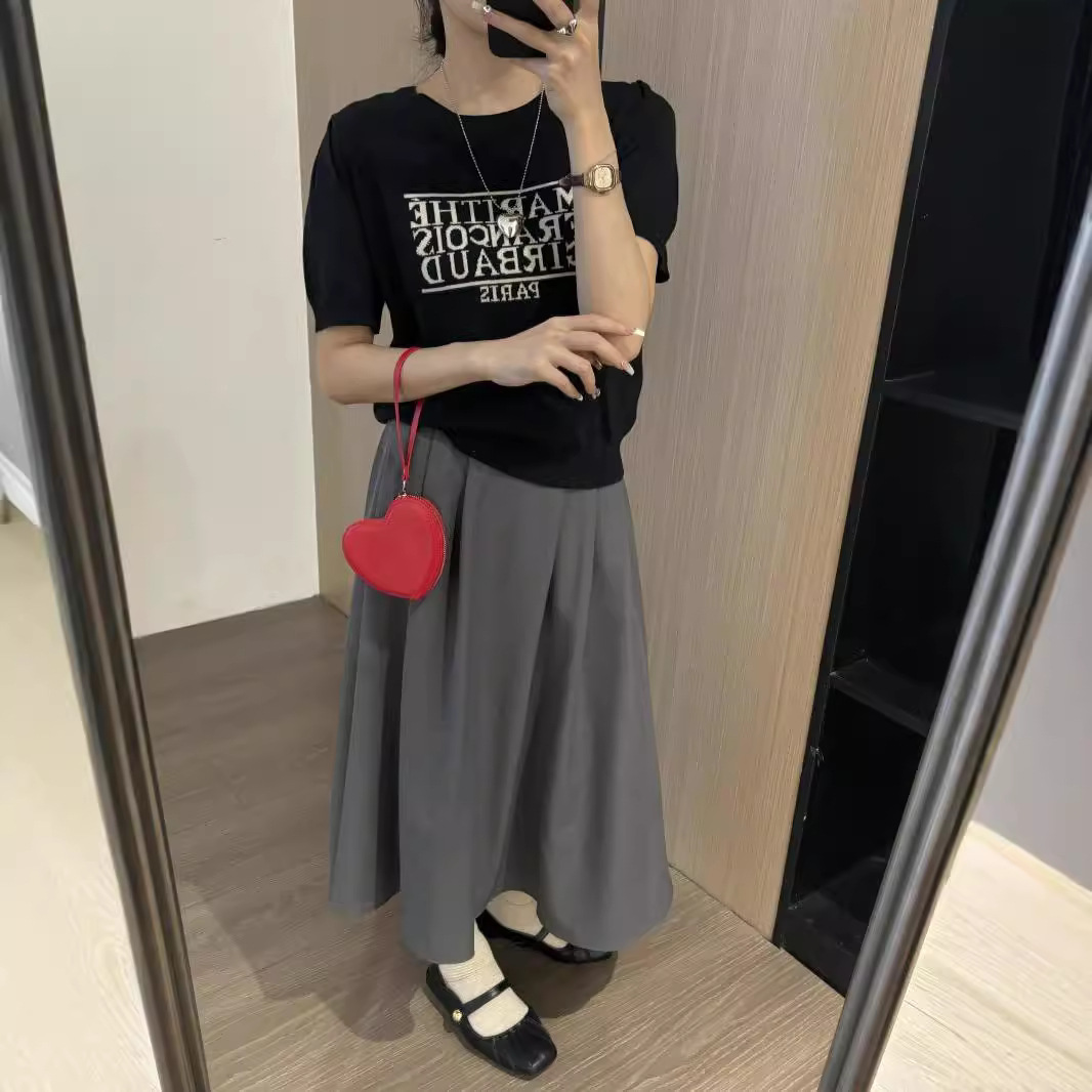 2024秋季氣質顯瘦壓褶垂感西裝半身裙女 配皮帶