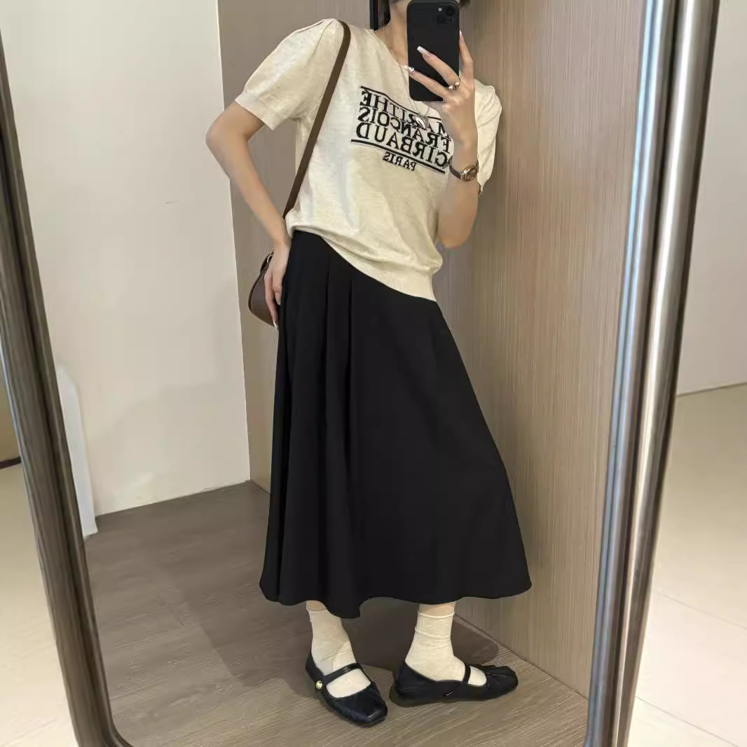 2024秋季氣質顯瘦壓褶垂感西裝半身裙女 配皮帶