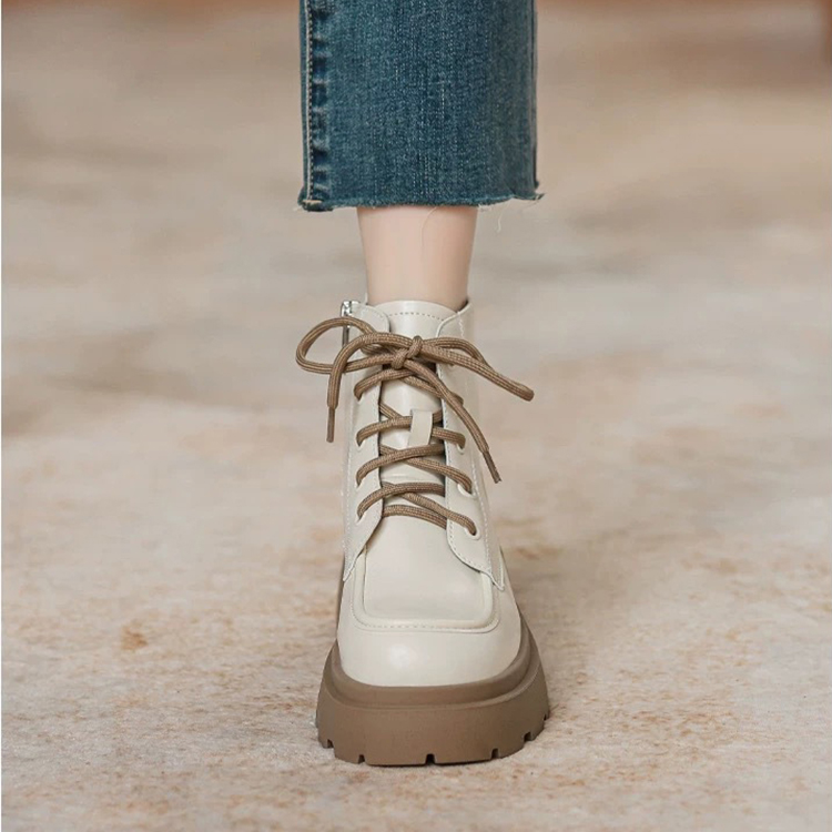 秋冬新款英倫風厚底增高軟皮馬丁靴