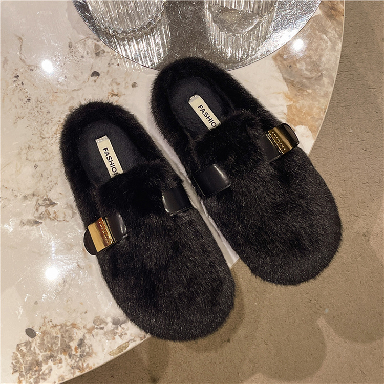 秋冬季百搭平底加絨豆豆鞋