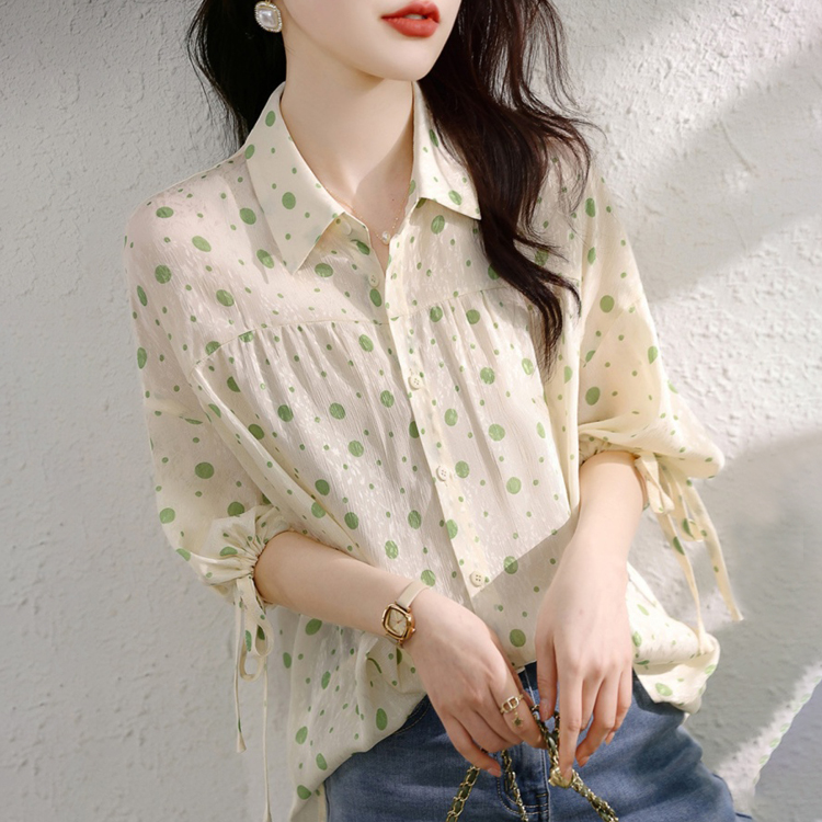 波點百搭翻領減齡短袖上衣