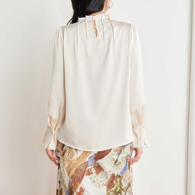 法式復古春秋溫柔荷葉邊奶油襯衫