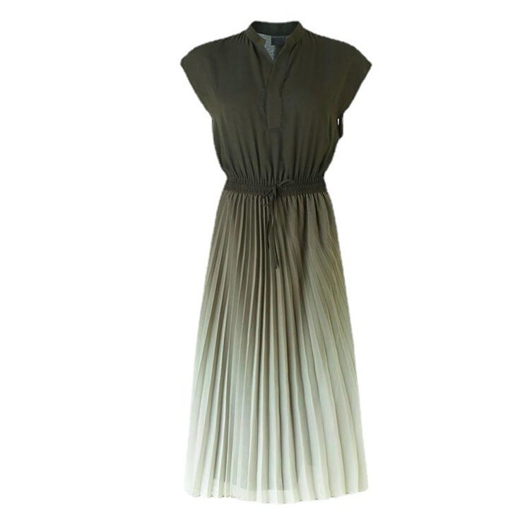 漸變色百褶飄逸蕾絲連衣裙