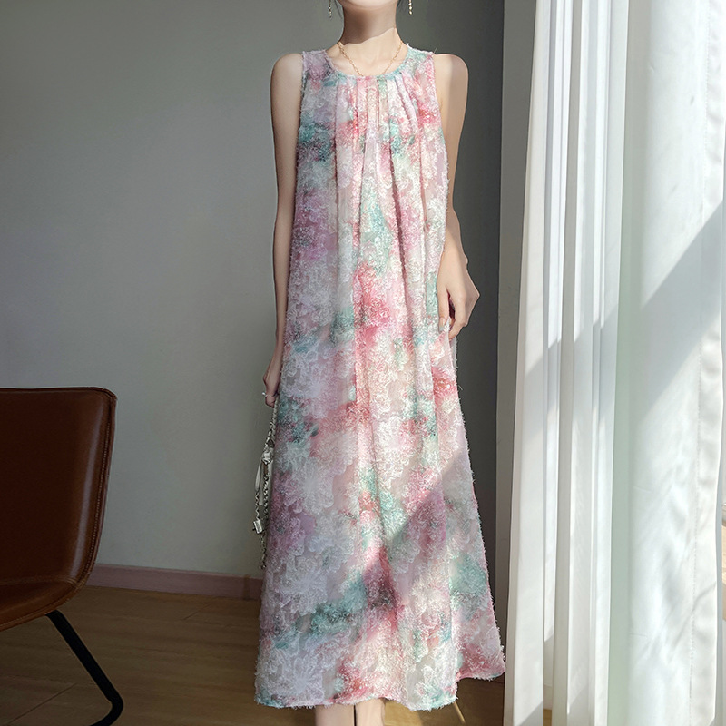 清新甜美度假風氣質輕熟無袖掛脖連身裙