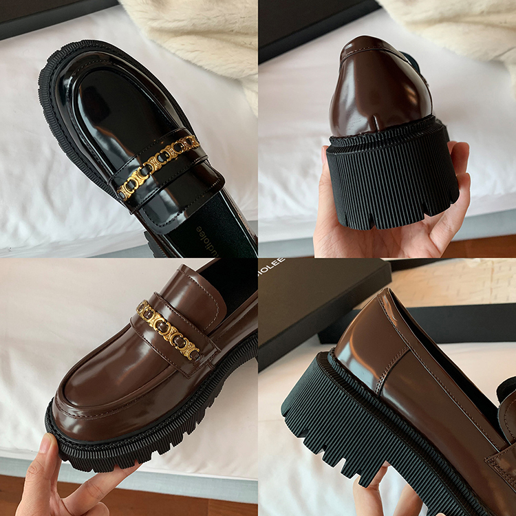 貴氣鏈百搭圓頭厚底增高一腳蹬樂福鞋