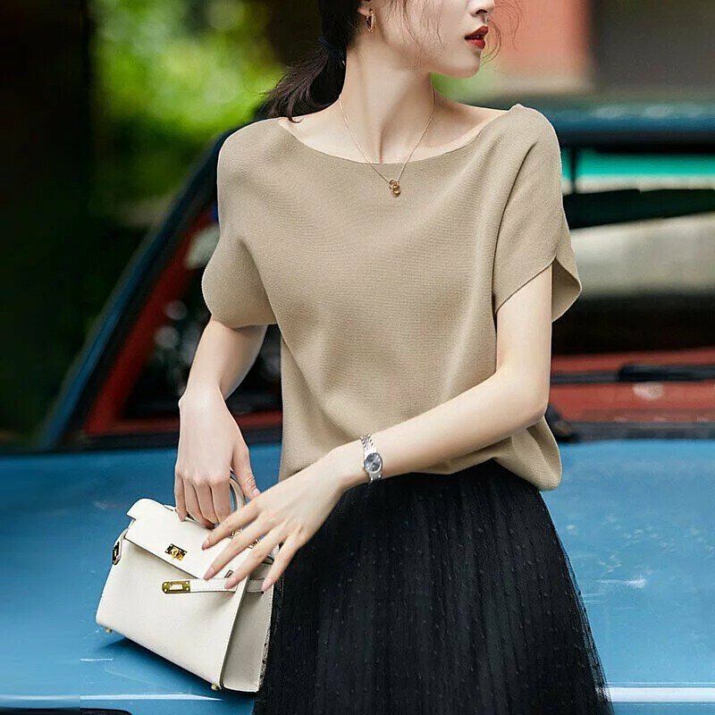 蝙蝠袖顯瘦針織短袖T恤