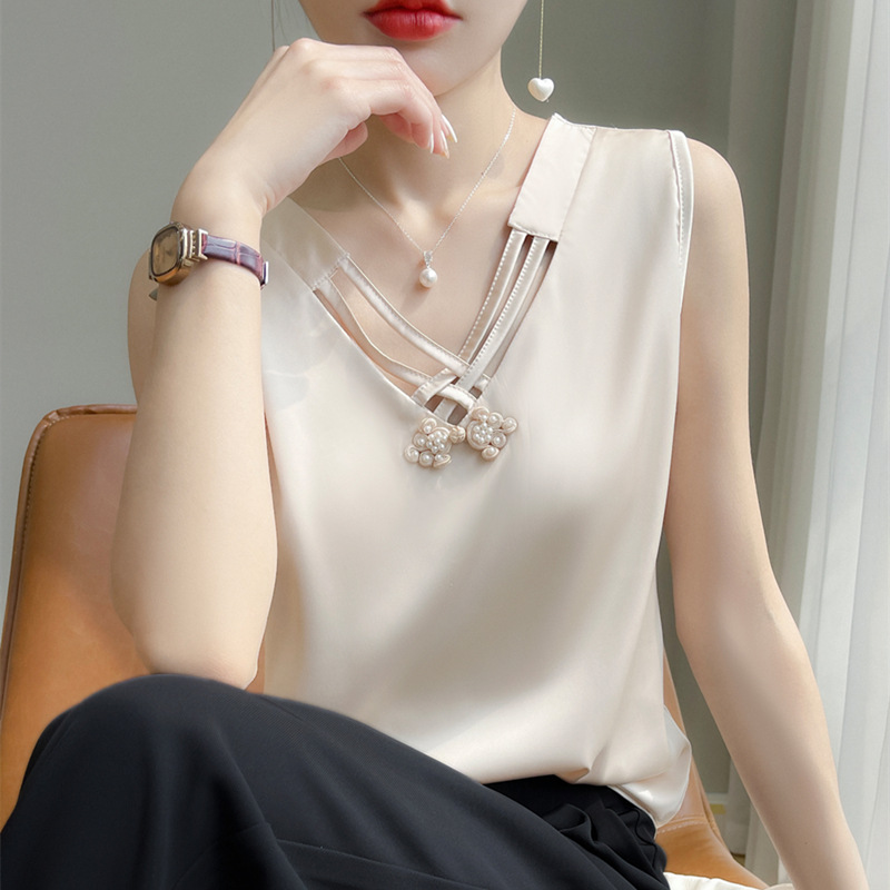 法式醋酸v領打底內搭吊帶背心