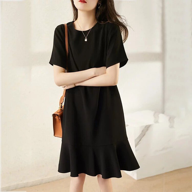 魚尾簡約休閒優雅氣質小黑裙